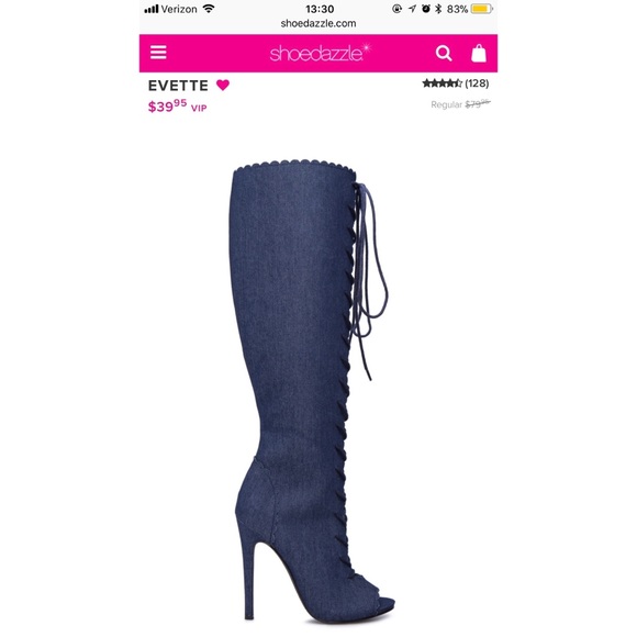 ‼️SOLD‼️ Denim Peep Toe Calf Boots - Picture 2 of 3